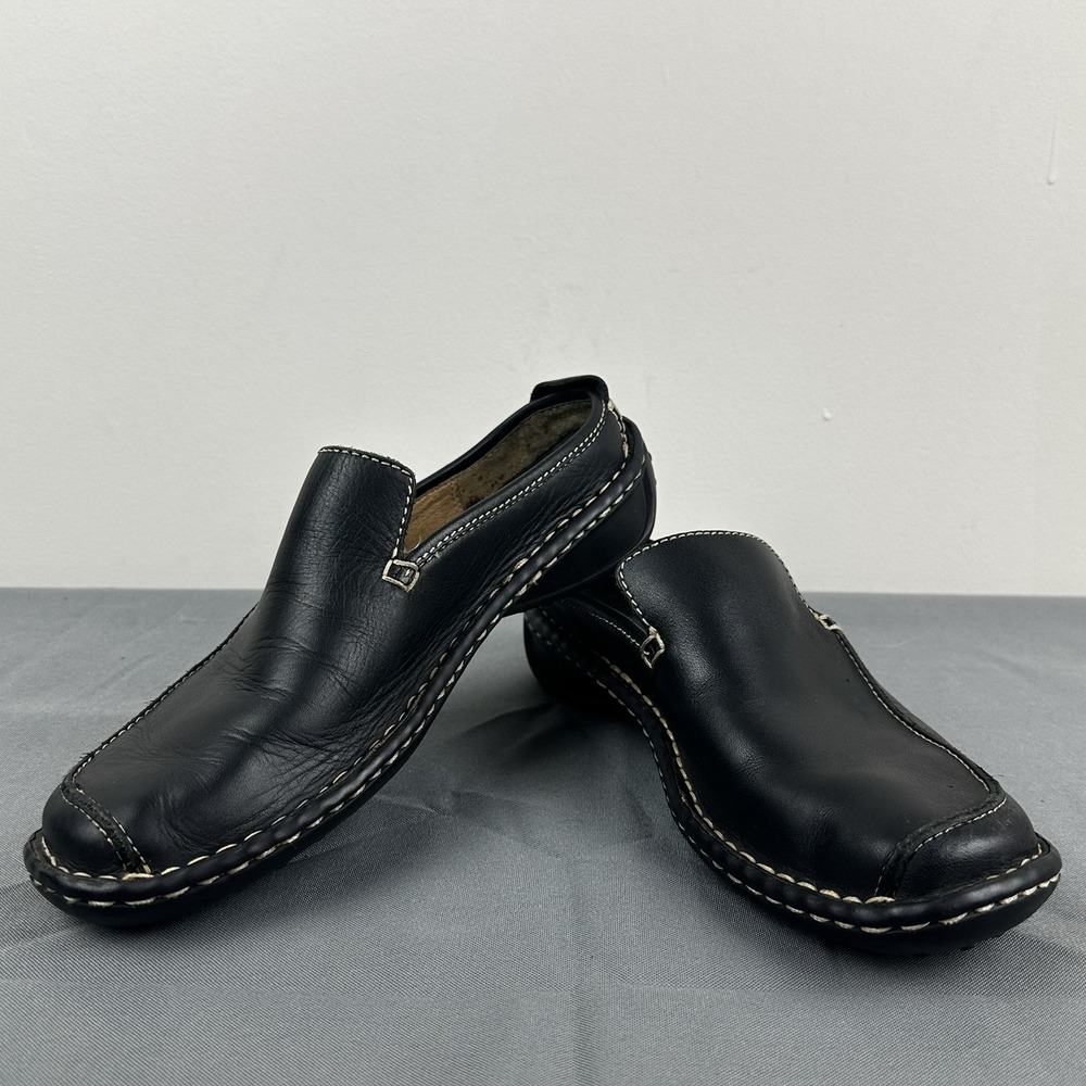 BORN Black‎ Leather Clogs Women's Size 7.5 Slip-On Comfort Shoes Mules Stitching